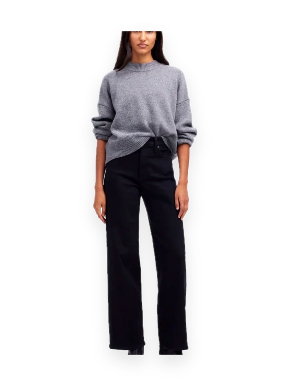 Womens Black High Waist Wide Leg Denim Jeans Trouser Style